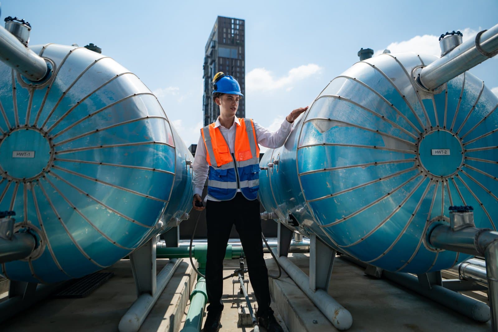 Engineers inspecting a completed project installation